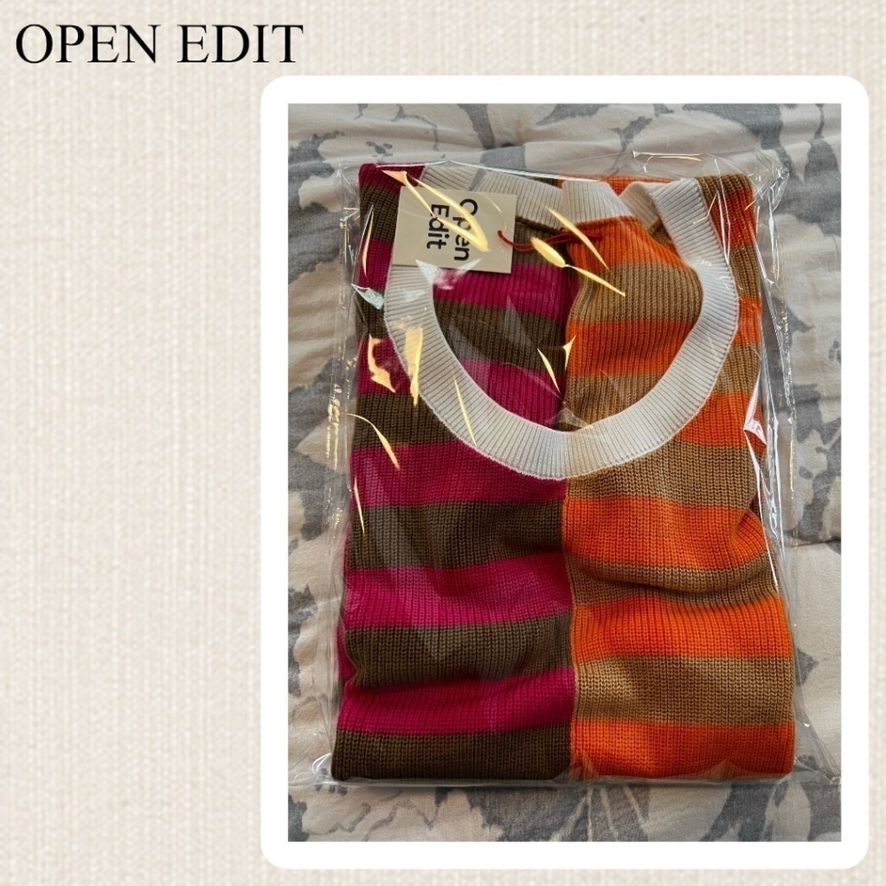 OPEN EDIT Striped ColorBlock Short Sleeve Scoop Neck Sweater Midi Dress NWT/MD - Picture 14 of 14